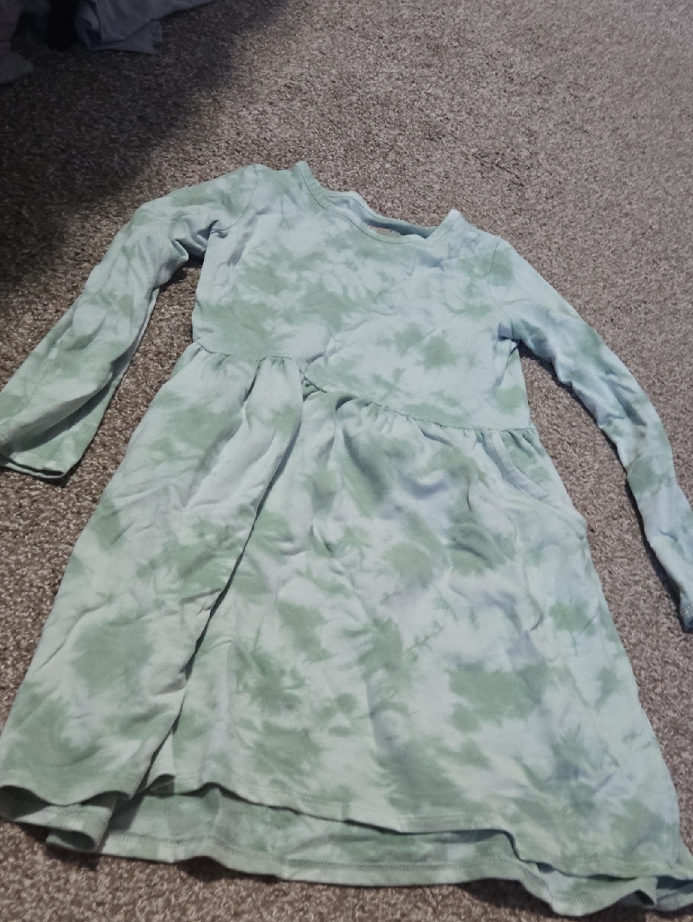 Cat & Jack Girls Mint Green Tie-Dye Long Sleeve Dress